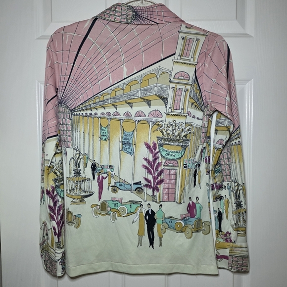 Helen Sue 1970s Art Deco Car Show Novelty Print Top Vintage Sz M - Picture 6 of 10